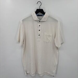 Greyson Polo Shirt Mens Large Cream Pima Cotton Modal Wolf Logo Golf Preppy Soft